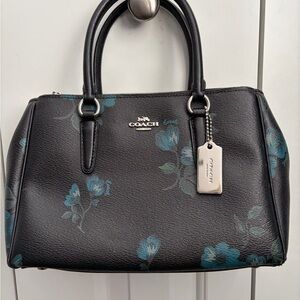 Coach Black and Blue Floral Satchel